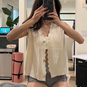 Cream Knit Button Front Vest
